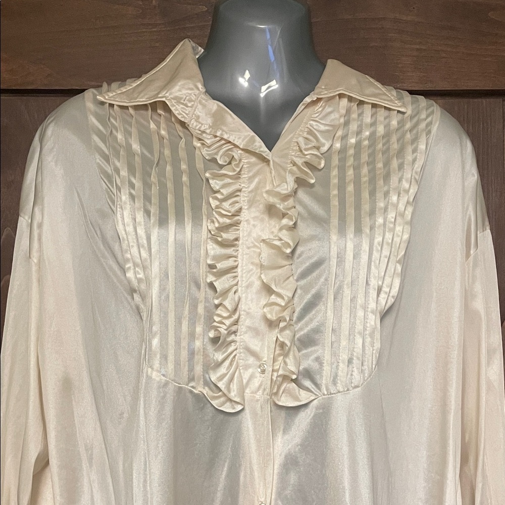 Stan Herman Elegant Cream Long-Sleeve Satin Dress